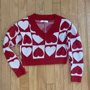 Madden NYC Red and White Heart Pattern Sweater